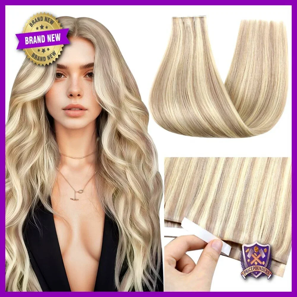 Long Human Hair Tape-In Extensions 20 Inch Remy Hair Weft
